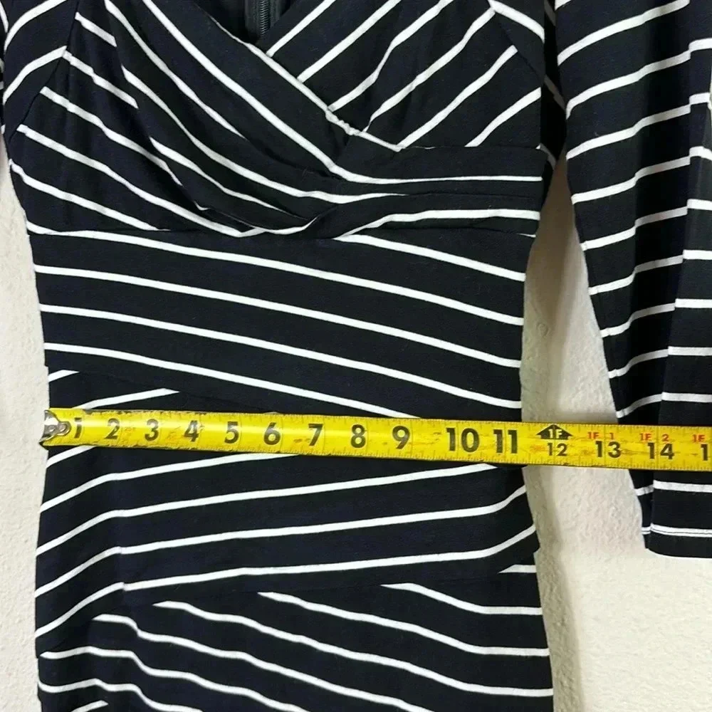 White House Black Market Black White Striped 3/4 Sleeve Bodycon Dress Size 0